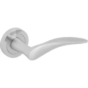 Image of Clove Lever on Rose Door Handles Brushed Nickel (Pair) in Silver