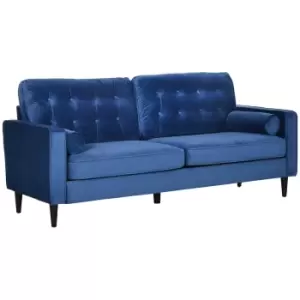 Image of HOMCOM 3-seater Sofa Velvet Feel Fabric Sofa Couch With Cylindrical Pillows - Blue