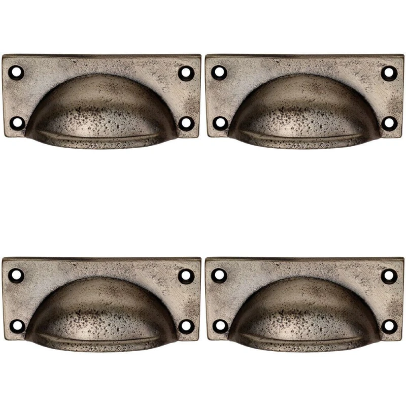 Image of Loops 4x Square Plate Cabinet Cup Handle 90 x 40.5mm 77 x 28mm Fixings Pewter Multi unisex