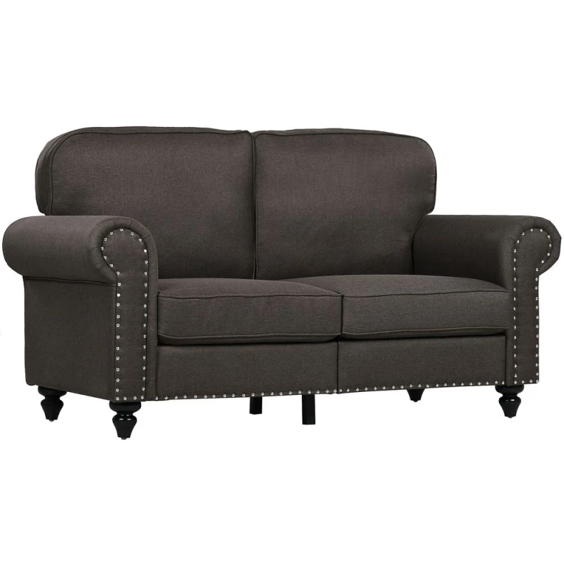 Image of HOMCOM 2 Seater Sofa for Living Room - with Nailhead Trim - Dark Brown - Brown TJ Hughes 5056725556815