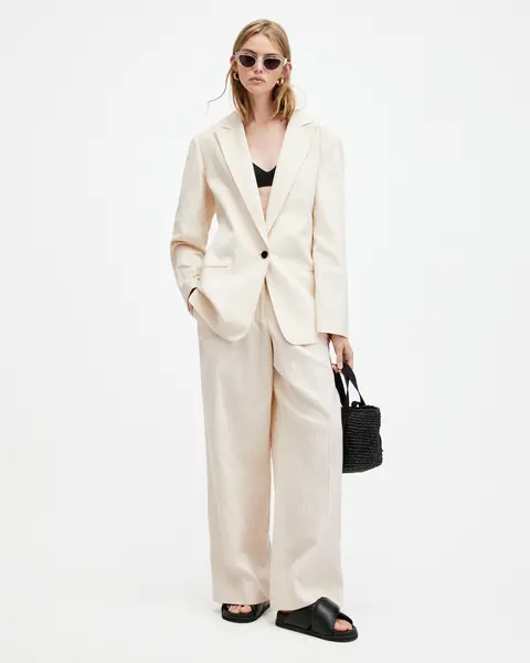 Image of AllSaints Payton Metallic Stripe Linen Blend Blazer