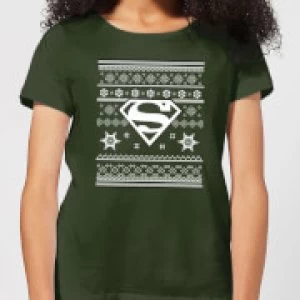 Image of DC Superman Womens Christmas T-Shirt - Forest Green - M