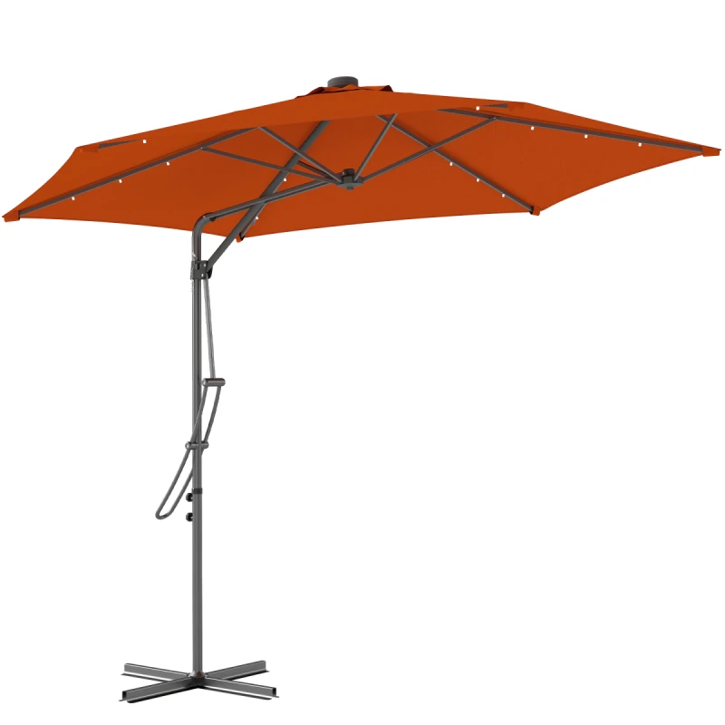 Image of Outsunny 3(m) Cantilever Garden Parasol Umbrella W/ Solar LED Orange 84D-266V00OG