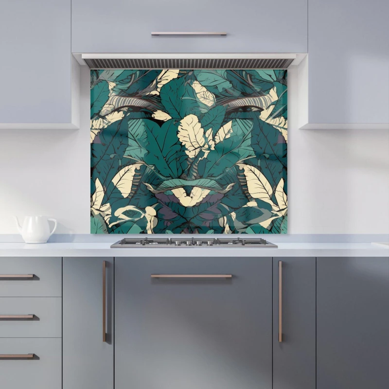Image of Warren Reed - Designer Green Beige Tropical Leaves Kitchen Splashback Size: 700mm x 750mm Green Unisex 700mm x 750mm