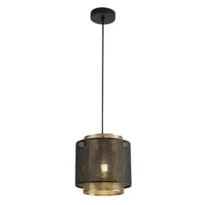 Image of Single Small Ceiling Pendant, 1 Light Adjustable E27, Matt Black, Satin Gold - Luminosa Lighting