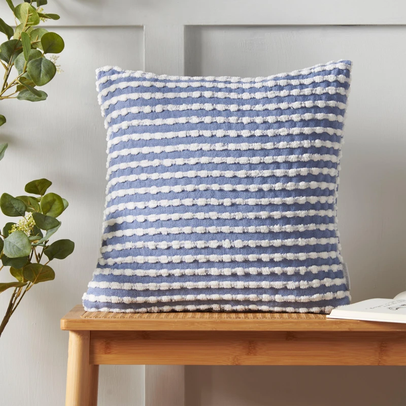 Image of Catherine Lansfield Catherine Lansfield 'Stab Stitch' Cushion in Blue Size: 43cm x 43cm Blue 43cm x 43cm Unisex 5057681173702