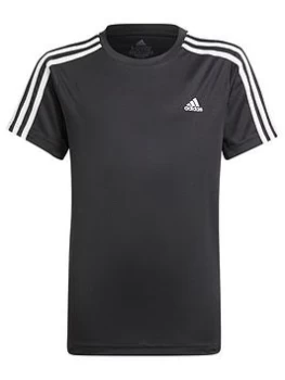 Image of adidas Junior Boys 3-Stripes T-Shirt - Black/White, Size 9-10 Years