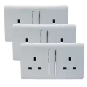 Image of Trendi Switch 2 Gang 13 amp long switched Plug Socket in Screwless Silver (3 Pack)