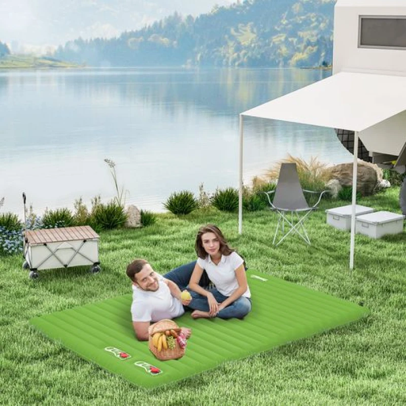 Image of Outsunny Outsunny Portable Inflatable Camping Bed with Double Mattress Green - Green