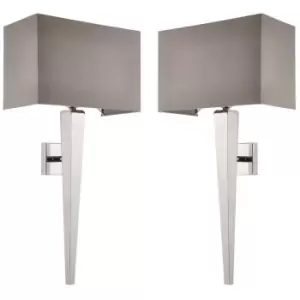 Image of 2 PACK Rectangular Dimmable Wall Light Chrome & Grey Shade Modern Bedside Lamp