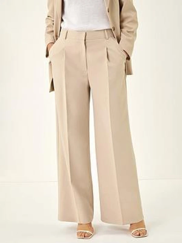 Image of Roman Womens Pleat Front Wide Leg Trouser in Stone Size: 16 Stone Female 16