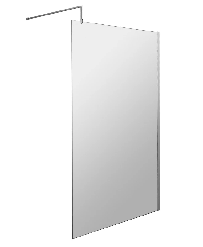 Image of Balterley 8mm Safety Glass Screen and Support Bar Polished Chrome 1100x1850mm Silver