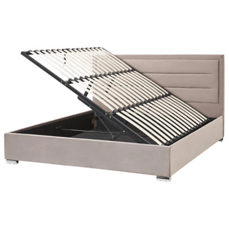 Image of Beliani Ottoman Bed Velvet Rouen 180 X 200 Cm (Eu Super King) Taupe