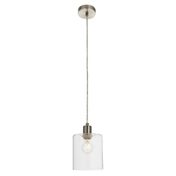 Image of Toledo 1 Light Ceiling Pendant Brushed Nickel & Clear Glass, E27