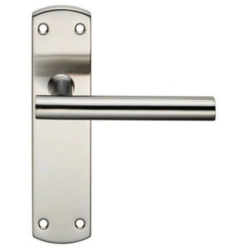 Image of Loops Mitred T Bar Lever Door Handle on Latch Backplate 172 x 44mm Satin Steel Metallics