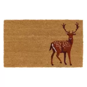 Image of JVL Stag Print, Latex Backed Coir Mat, 45x75cm - Multi