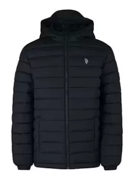 Image of U.S. Polo Assn. Boys Hooded Quilted Jacket - Black, Size Age: 7-8 Years