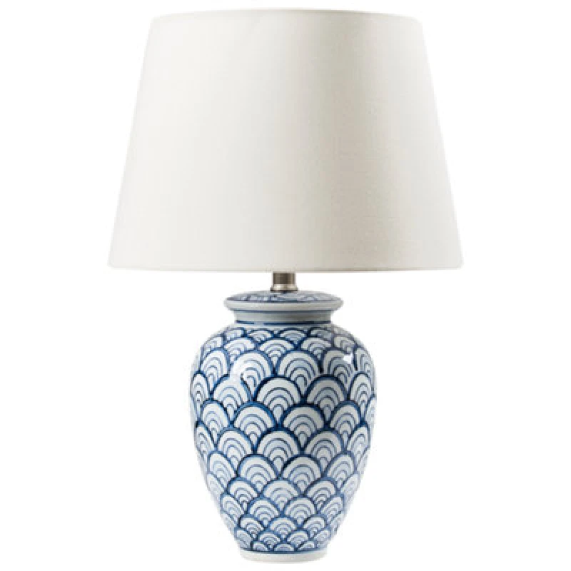 Image of Beliani Table Lamp Jauca Porcelain White/ Blue