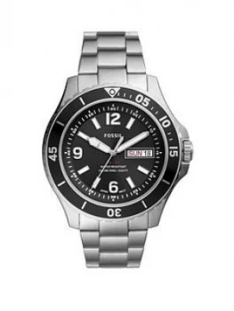 Image of Fossil Black and Red Detail Daydate Dial Stainless Steel Bracelet Men Watch