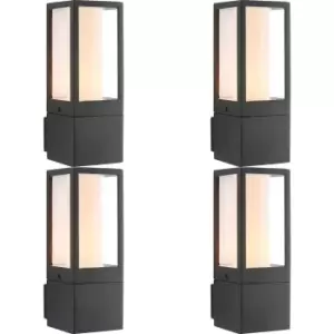 Image of 4 PACK Outdoor Box Lantern Wall Light - 7W LED GU10 - Textured Grey & Opal Pc