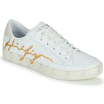 Image of Tommy Hilfiger TH SIGNATURE LEATHER SNEAKER womens Shoes Trainers in White,4,5,6,6.5,7,3.5,4,5,6,6.5,7,7.5