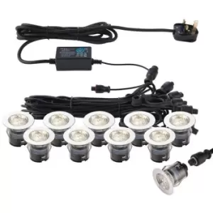 Image of IP67 Decking Plinth Light Kit 10x 35mm Colour Changing White Lamps Outdoor Rated