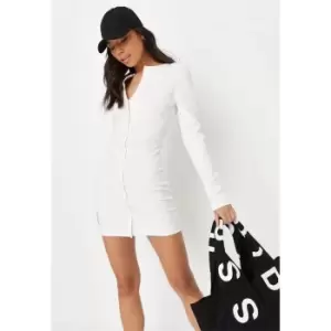 Image of Missguided Button Through Mini Dress Ls Rib - White