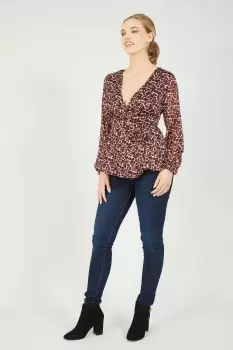 Image of Burgundy Lurex Leopard Print Wrap Top