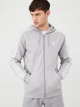 Image of Adidas Originals 3 Stripe Full Zip Hoodie - Medium Grey Heather