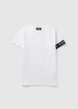 Image of Dsquared2 Kids Icon Tape Sleeve T-Shirt In White/Black