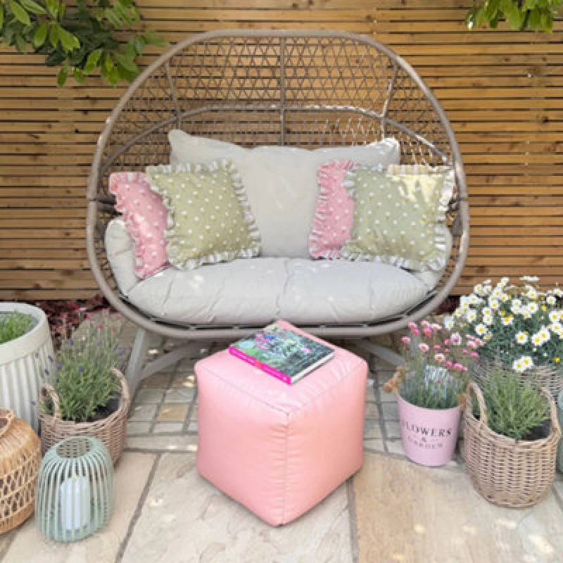 Image of rucomfy Beanbags Rucomfy Indoor Or Outdoor Water Resistant Dusky Pink Cube Beanbag Footstool