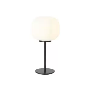 Image of Cheektowaga Small Oval Ball Tall Table Lamp E27 Matt Black Base With Frosted White Glass Globe