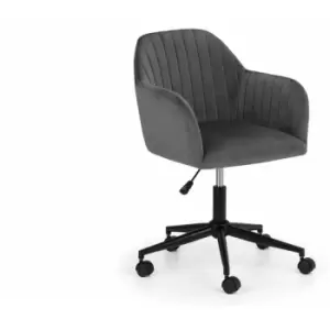 Image of Kahlo Grey Velvet and Black Base Adjustable Swivel Office Desk Chair