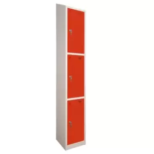 Image of 3 Door Locker, 450X450, Grey Carcass/Red Doors, Sloping Top, Camlock