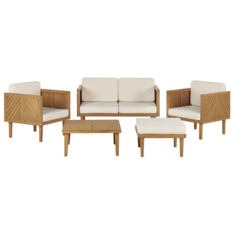Image of Beliani Garden Lounge Set With Table And Ottoman 4 Seater Baratti Acacia Wood Brown