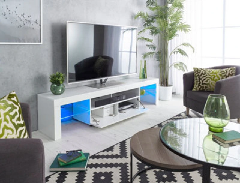 Image of Moderna White 200cm TV Stand, Gloss Finish, Fits 55 to 80" TV White Unisex