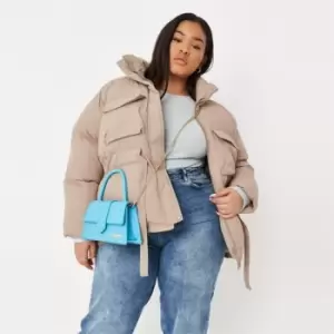 Image of Missguided Tie Waist Puffer - Neutral