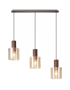 Image of Linear Pendant, 3 Light Adjustable E27, Mocha, Amber Glass