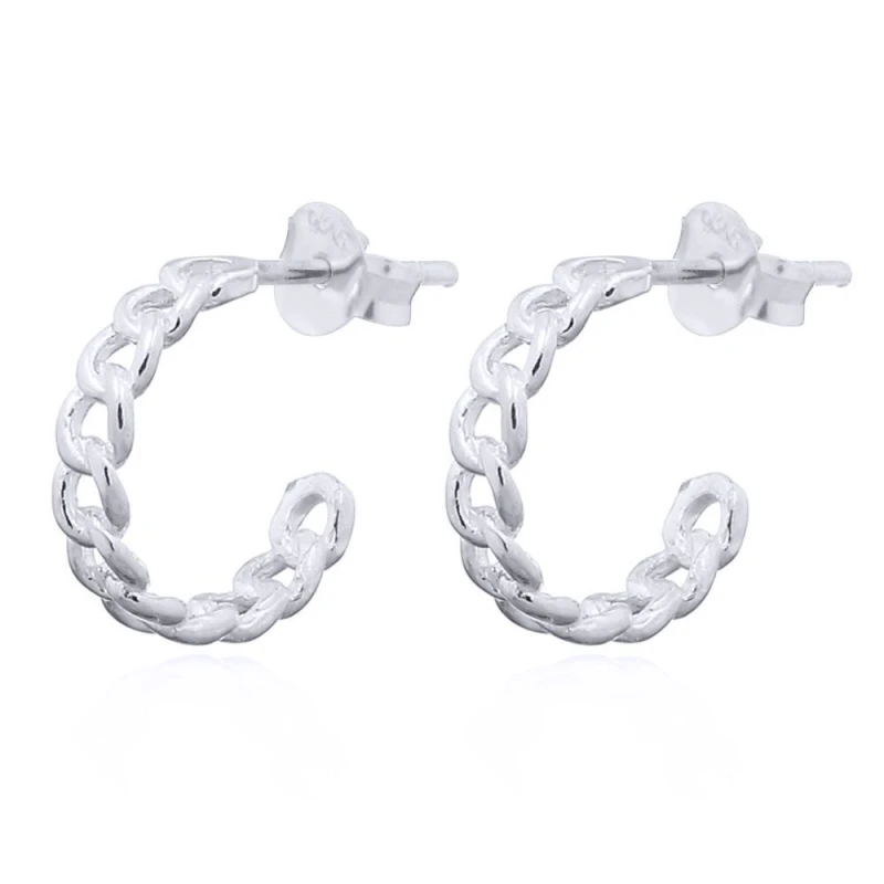 Image of Jewelco London Silver Curb Chain Link 3/4 Hoop Stud Earrings - AES166 Silver female