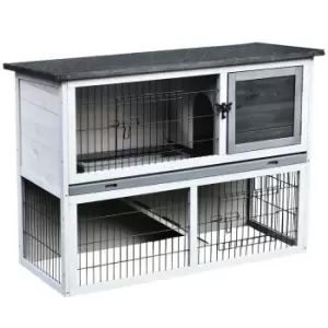 Image of Pawhut 2-Tier Wooden Small Rabbit Hutch w/Ramp and Outdoor Run - Grey
