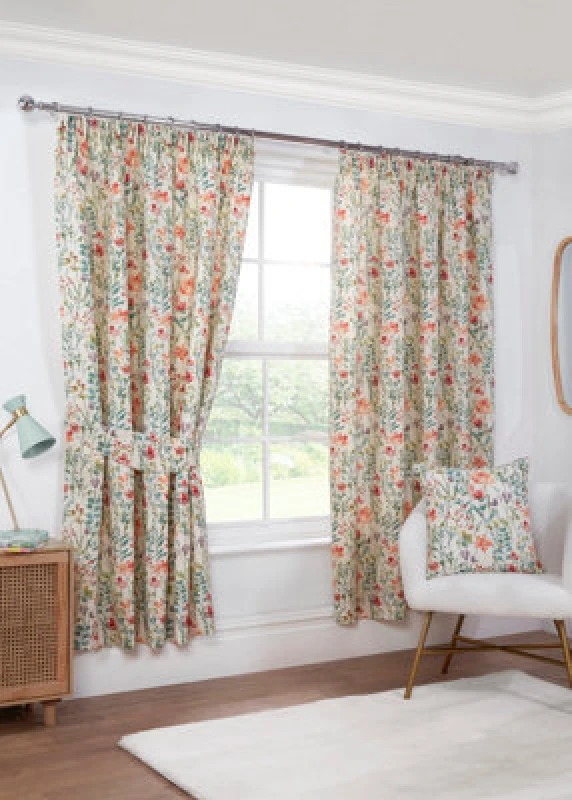 Image of Sundour Amaryllis - Fully Lined Floral Curtains - Pencil Pleat - Polycotton (Multi,tie Backs 26''(Pair))