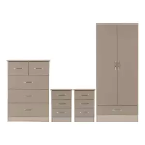 Image of Seconique Nevada 2 Door 1 Drawer Wardrobe Bedroom Set - Oyster Gloss/Light Oak Effect Veneer