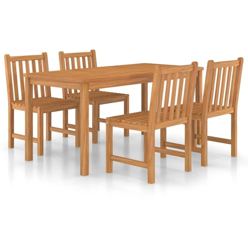Image of vidaXL 5 Piece Garden Dining Set Solid Teak Wood, Brown 3059937