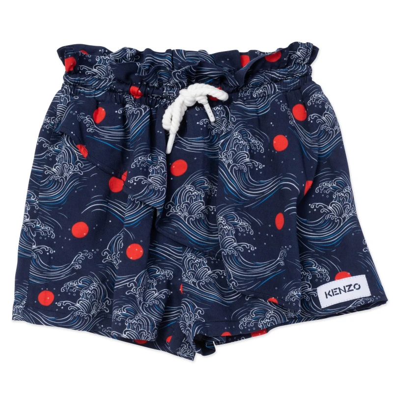 Image of Kenzo Kids Wave Print Fleece Jogger Shorts Navy female 8Y