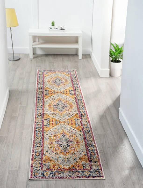 Image of San Marino Modern Living Room Area Rug - Low Pile Floral Design Muti Coloured 60Cm X 220Cm