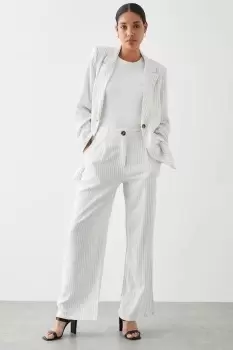 Image of Striped Linen Blended Wide Leg Trousers