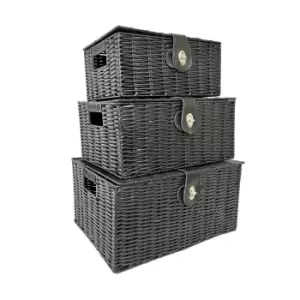 Image of Set of 3 Black Resin Woven Wicker Style Storage Baskets
