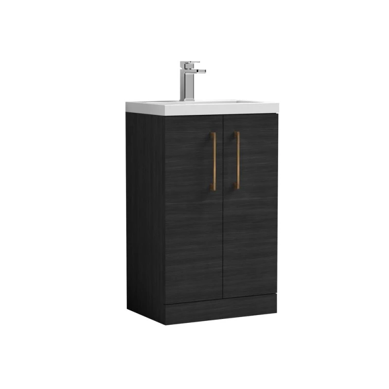 Image of Balterley Bathroom Vanity Basin Unit, Brushed Bronze Handles, 500mm, Wood Black Unisex
