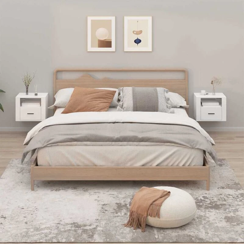 Image of Vidaxl Wall-mounted Bedside Cabinets 2 Pcs High Gloss White 50X36X40Cm, White 816885
