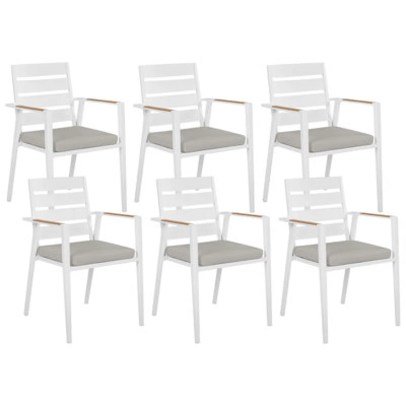 Image of Beliani Set Of 6 Garden Chairs With Cushions Taviano Metal Grey